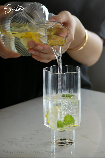Clear Ice Cream Glass Whiskey Red Wine Glass Cup Flower Stripe Glass Mug Vintage Iced American Coffee Mug Home Stacked Cup
