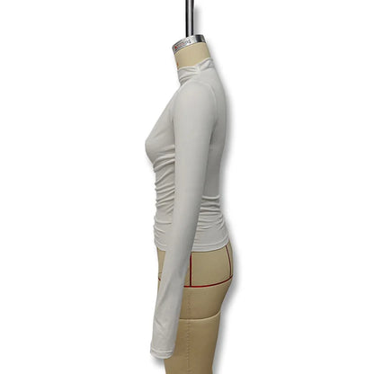 New fashion women's casual slim fit pleated high neck long sleeved solid color top t-shirt