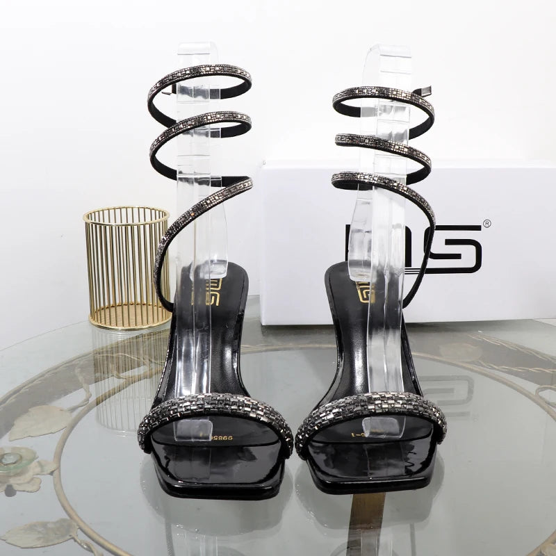 Luxury fashion sandals 2024 Summer New Rhinestone Fairy Open-toe Ring-foot Strap rome sandals with High Heel Women Shoes Banquet.