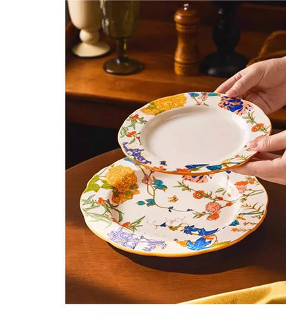 1PC Chinese-style Ceramic Plates New Flower-patterned Dinner Plates Ceramic Fruit Salad Plates Exquisite Kitchen Accessories.