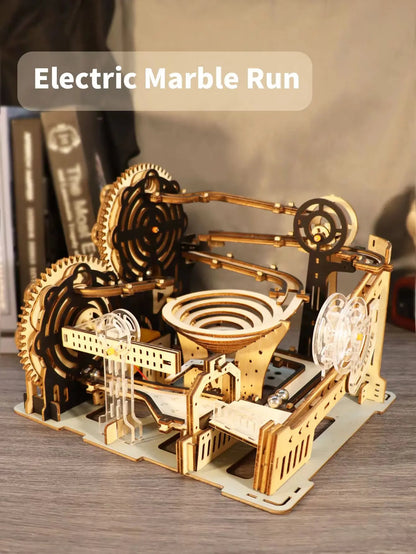 Electric 3D Wooden Puzzles Marble Run Model Kits  Brain Teaser Puzzle DIY handmade Christmas gift.