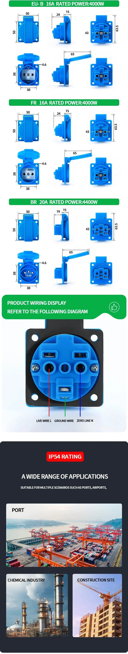 IP54 wasserdichte Bewertung EU UK Brasilien Französisch deutsche Außensteckdose 16A 250V Industriequalität Schalttafelsteckdose Steckdosen.