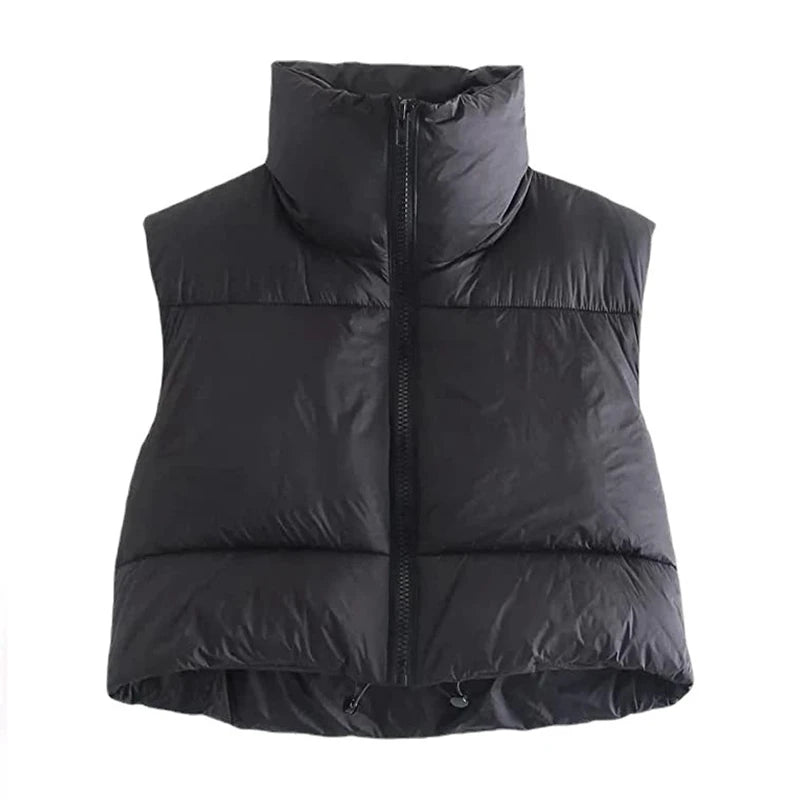 Herbst und Winter Damen kurze Baumwolle Daunenweste kurze Stehkragen warme ärmellose Steppweste Outdoor-Reisejacke Tops.