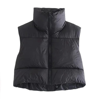 Herbst und Winter Damen kurze Baumwolle Daunenweste kurze Stehkragen warme ärmellose Steppweste Outdoor-Reisejacke Tops.