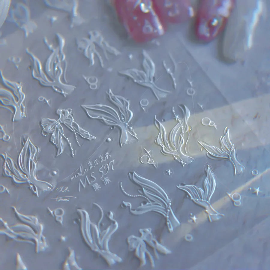 Ocean Theme 5D Nail Sticker Summer Beach Seashells Starfish Conch Scallop Shell Coral Self Adhesive Decoration Manicure Decal