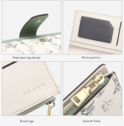 FOXER New Women's Long Wallet Fashion Multi-card Clutch Slot Card Holder Signature Versatile PU Floral Wallet Zipper Coin Purse.