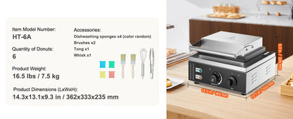 SucceBuy 6/12 Hole Electric Donut Maker Commercial Doughnut Machine with Non-stick Surface Double-Sided Heating Waffle Machine.