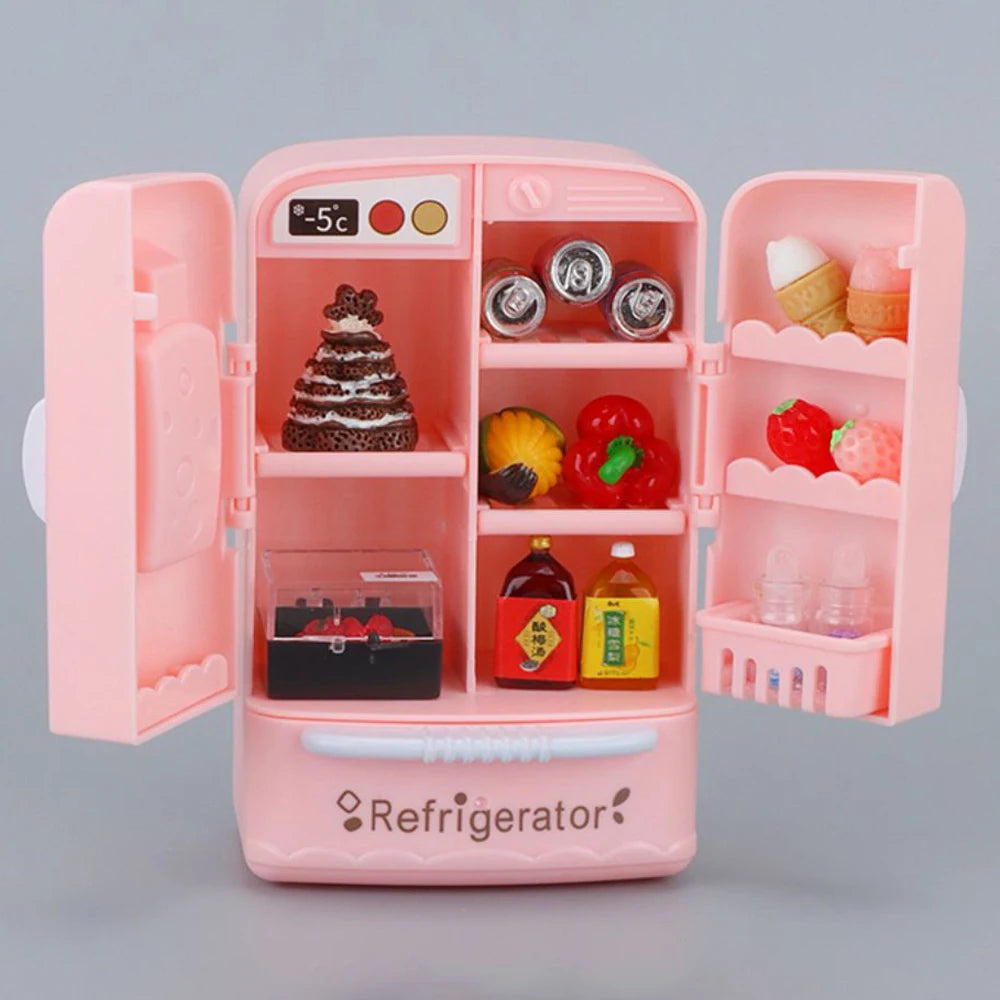 Cute Simulation Microfilm Furniture Double Door Refrigerator 1:12 Dollhouse Kitchen Model Decorations For Girl Birthday Gifts.