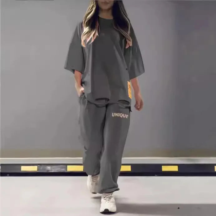 Summer New Fashion Hollowed Out O Neck T Shirt Women's 2 Piece Set Solid Color Casual Relaxed Tracksuit Pants Pocket Female Suit.