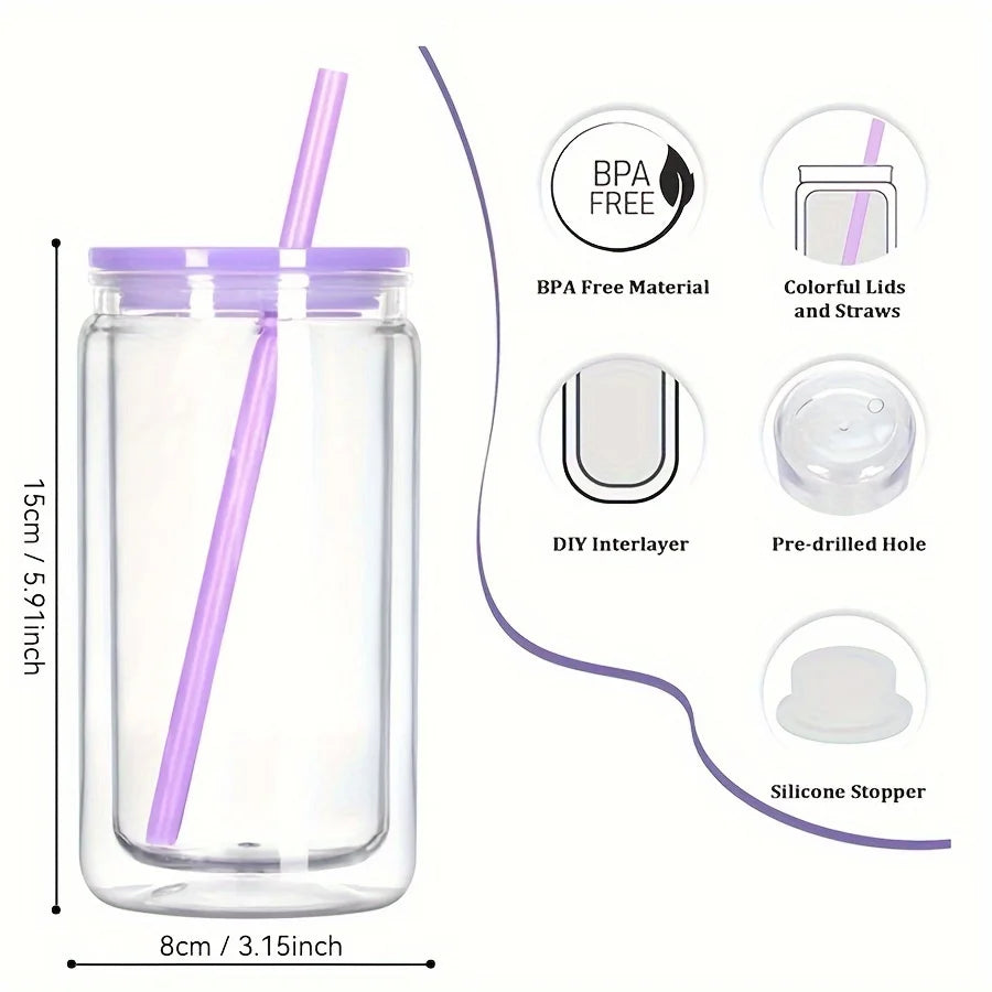 16OZ DIY Snowglobe Tumbler with Pre Drilled Hole Reusable Plastic Water Bottles Break-Resistant Mason Jar Cups for Holiday Gifts.