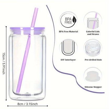 16OZ DIY Snowglobe Tumbler with Pre Drilled Hole Reusable Plastic Water Bottles Break-Resistant Mason Jar Cups for Holiday Gifts.