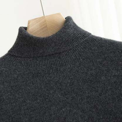 Men 100% Merino Wool Sweater Turtleneck Knitted Pullover Cashmere Warm Solid Color Clothes Business Bottoming Tops Autumn Winter