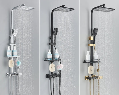 Black Thermostatic Shower Faucet Set For Bathroom Smart Display Hot Cold Water Mixer Tap Wall Mounted Rainfall System With Bidet