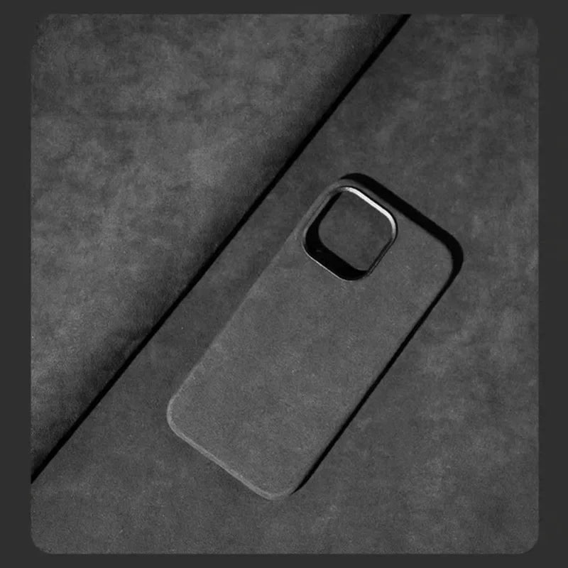 Grey Alcantara Magnetic Attraction Case for iPhone 16 12 13 14 15 Pro Max High-end Imported Suede Metal Lens Protection Cover.