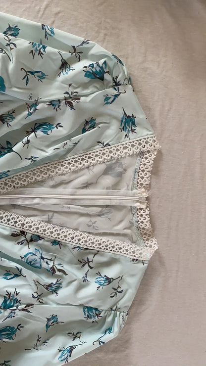 Frühling Herbst frauen Neue Kleid Temperament Süße Druck V-ausschnitt Laterne Hülse Spitze Hohe Taille Kurzes Kleid