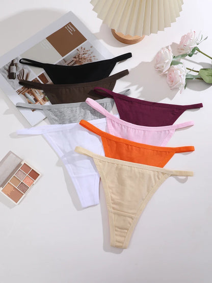 4Pcs Women's Cotton Thongs Sexy Thin Waist Underwear Traceless Low Waist G-string Sports T-Back Female Breathable Panties S-XL.