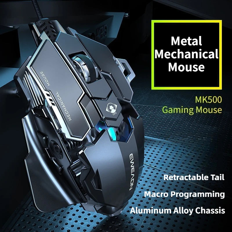 MK500 RGB Backlight Wired Mechanical Mouse 12800DPI Adjustable Macro Programming E-Sport Ergonomic Gaming Mouse For PC Laptop.