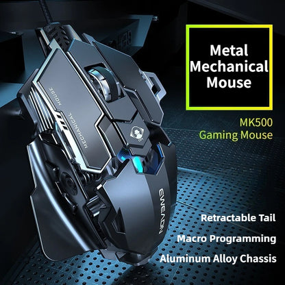 MK500 RGB Backlight Wired Mechanical Mouse 12800DPI Adjustable Macro Programming E-Sport Ergonomic Gaming Mouse For PC Laptop.