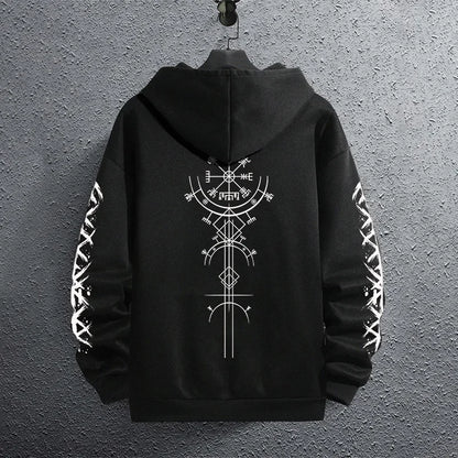2025 Brand New Black Sweatshirts Autumn Winter Male Daily Casual Sporty Jogging Hoodie Men's Ancient Viking Raven Print Pullover