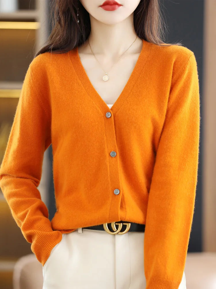 Women's Sweater 2025 Spring Autumn Cardigans V-neck Single Breasted Short Slim Lady Knitwear Tops Solid Korean Fashion Cardigan.
