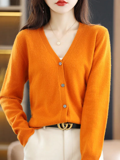 Women's Sweater 2025 Spring Autumn Cardigans V-neck Single Breasted Short Slim Lady Knitwear Tops Solid Korean Fashion Cardigan.