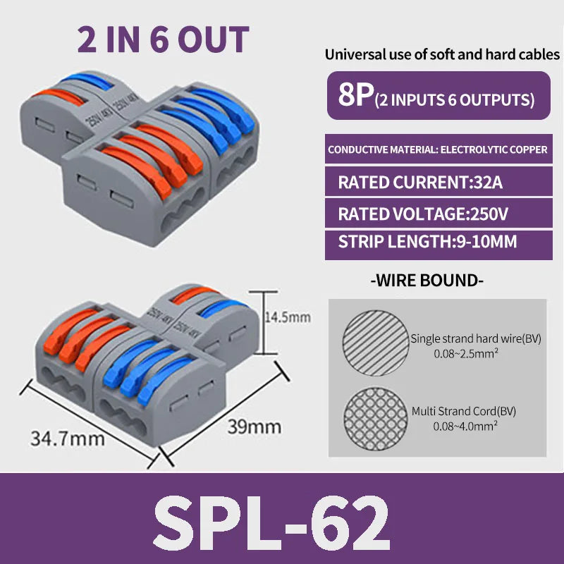 1 In Multiple Out Quick Wiring Connector Universal Splitter Wiring Cable Push In Terminal Block Universal Fast Wiring SPL 222 23.