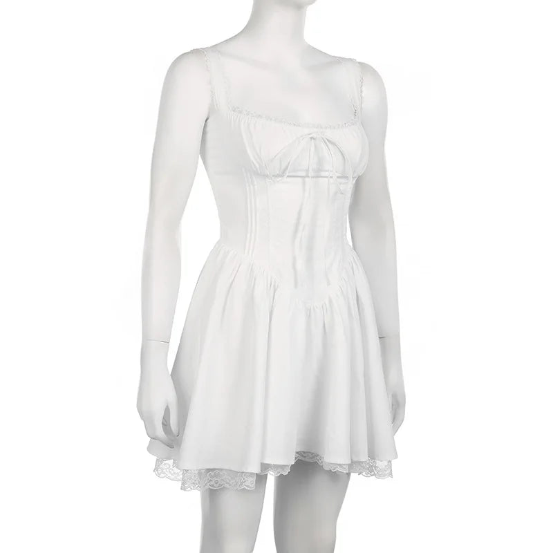 Weiß Spitze Up Rüschen Backless Sexy Kleider Frauen 2023 Roben Elegante Abend Party Kleid Bodycon Mini Sommer Kleid Vestidos.