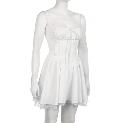 Weiß Spitze Up Rüschen Backless Sexy Kleider Frauen 2023 Roben Elegante Abend Party Kleid Bodycon Mini Sommer Kleid Vestidos.