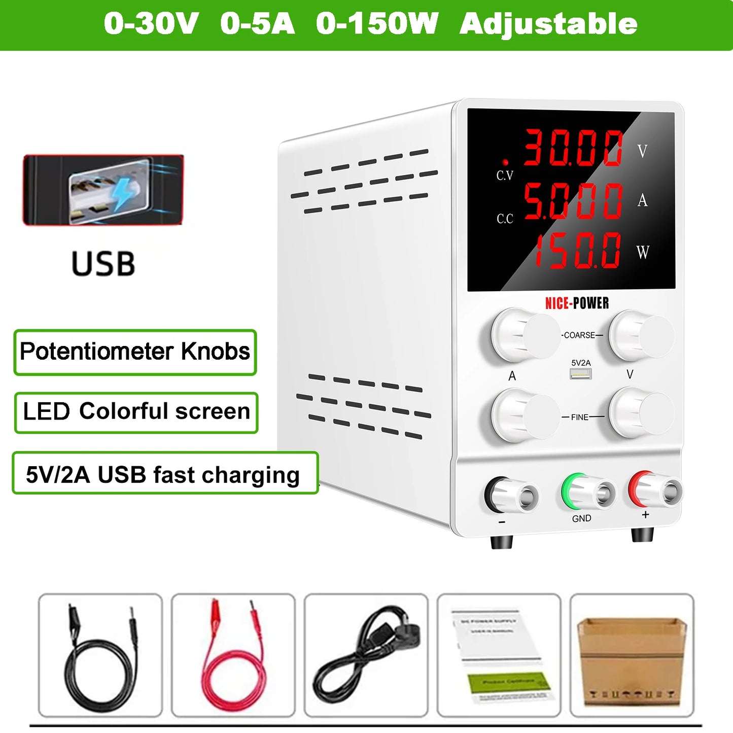 NICE-POWER DC Lab Power Supply 30V 60V 120V Adjustable Source For Phone Repair 24V 48V Switching Power Supply Battery Charging