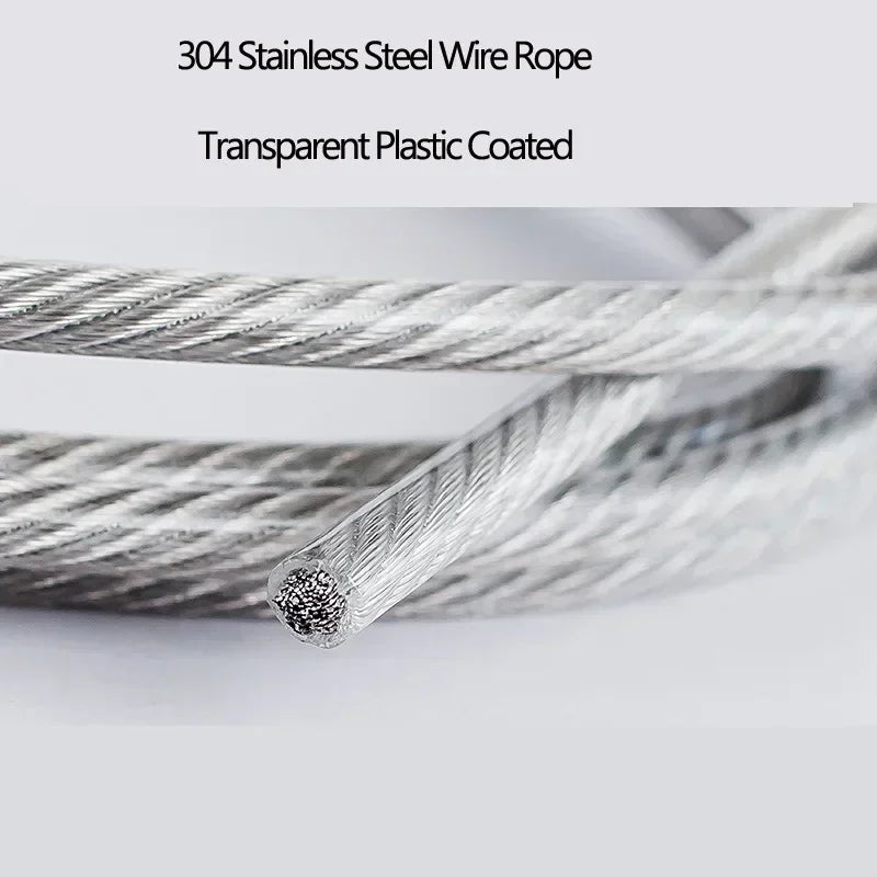 Diameter 0.8mm-8mm Length 2-100m Clothesline,PVC Transparent Plastic Coated No Burr 304 Stainless Steel Wire Rope Cable.