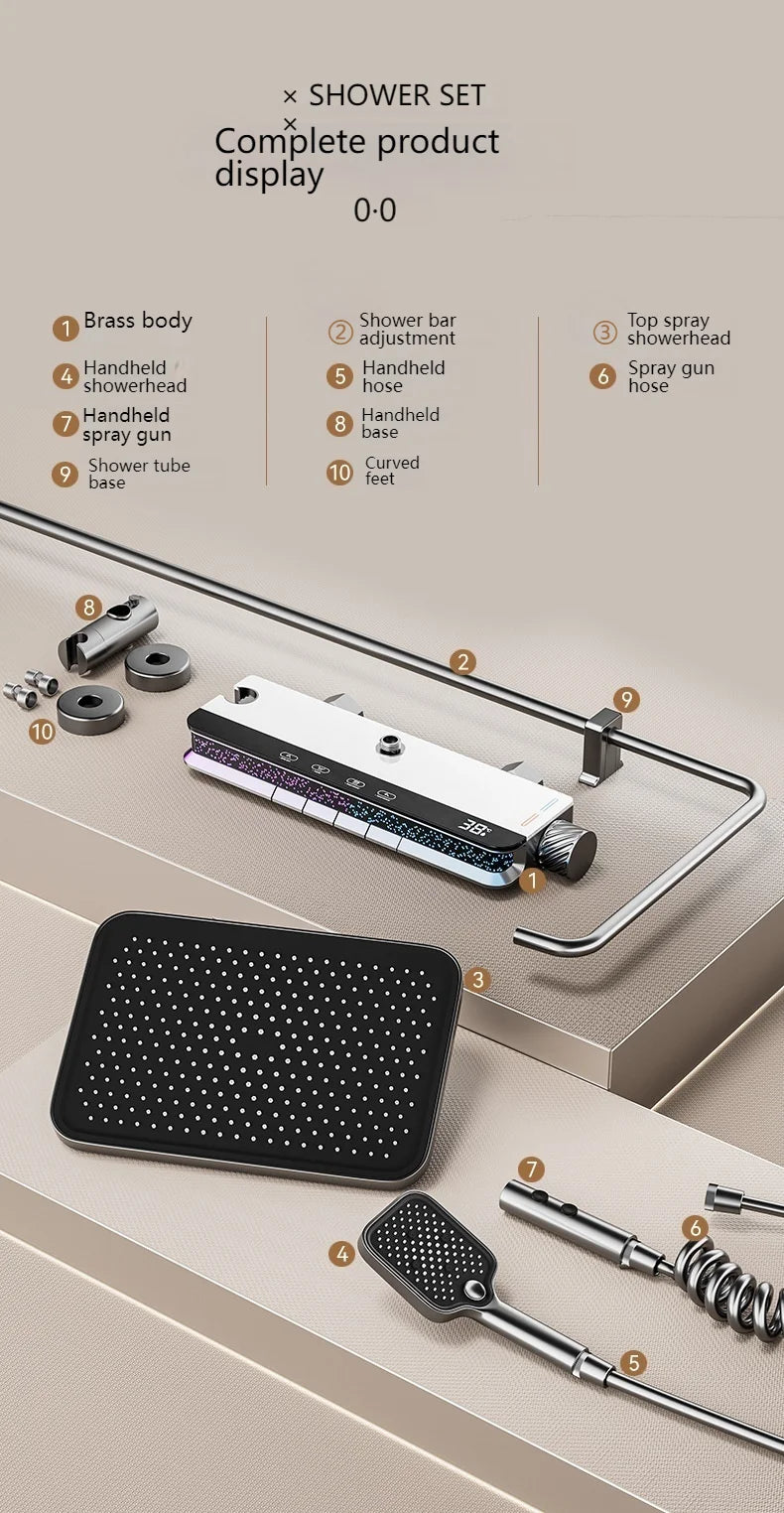 Digital Display Shower Set with Starry Sky Atmosphere Light  Bathroom Shower System Modern Bath Faucets Shower Head