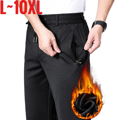 Big Size 10XL Winter Pants Men Fleece Lined Elastic Waist Strtch Trousers Male Thick Warm Straight Business Work Wear Plus Large.