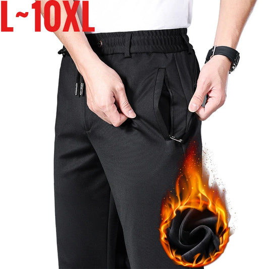 Big Size 10XL Winter Pants Men Fleece Lined Elastic Waist Strtch Trousers Male Thick Warm Straight Business Work Wear Plus Large.
