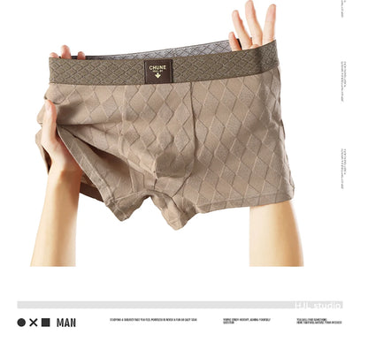 3 Teile/paket 100% Baumwolle Solide Raute Unterwäsche Atmungsaktive Antibakterielle Mesh Schritt Boxer Mann Hohe Elastische Wiast Männer der Höschen