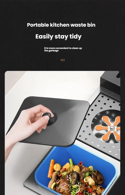 Large Single Slot Waterfall Stainless Steel Kitchen Sink With a Knife Holder and Trash Can Household Vegetable Washer Basin