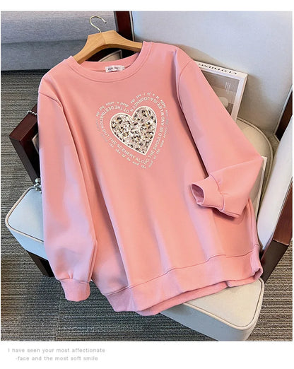 175 kg Übergröße Damen Büste 170 Frühling Winter Lose Rundhals Langarm Bedrucktes Sweatshirt Schwarz Rosa 5XL 6XL 7XL 8XL 9XL.