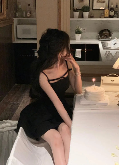 Sommer y2k Spaghetti träger Abend party Kleider solide elegante ärmellose sexy A-Linie kurzes Kleid ein Stück Vestido Mujer.