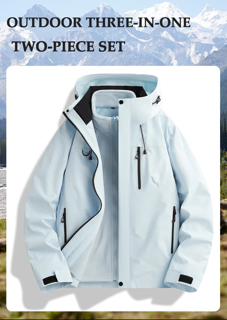 Winter Jacket Outdoor 3-in-1 Waterproof Sport Coat Running Unisex Hooded Hiking Jacket Warm Breathable Outdoor Couple Loose Coat.