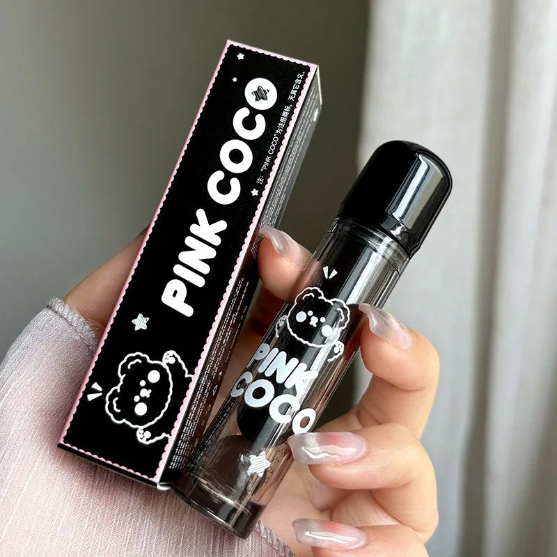 PINKCOCO Bear Doodle Mirror Lip Glaze — Long-Lasting Shiny Lip Gloss, Student-Friendly, Skin-Brightening Nude Lipstick.