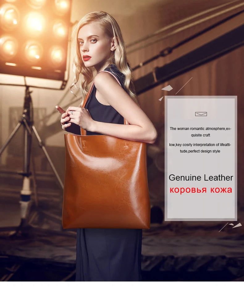 Cow Leather Bag Ladies Genuine Leather Handbags Big Women Bag Large Vintage Female 2023 Office Hand Shoulder Bags For Women Tote.