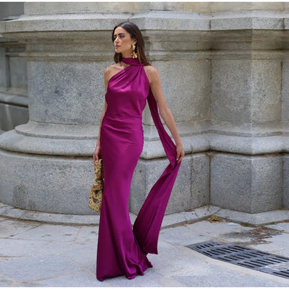 Elegante Feste Band Frauen Halfter Kleid Off Schulter Ärmellose Backless Dünne Weibliche Maxi Kleider 2025, Sommer Neue Chic Dame Robe