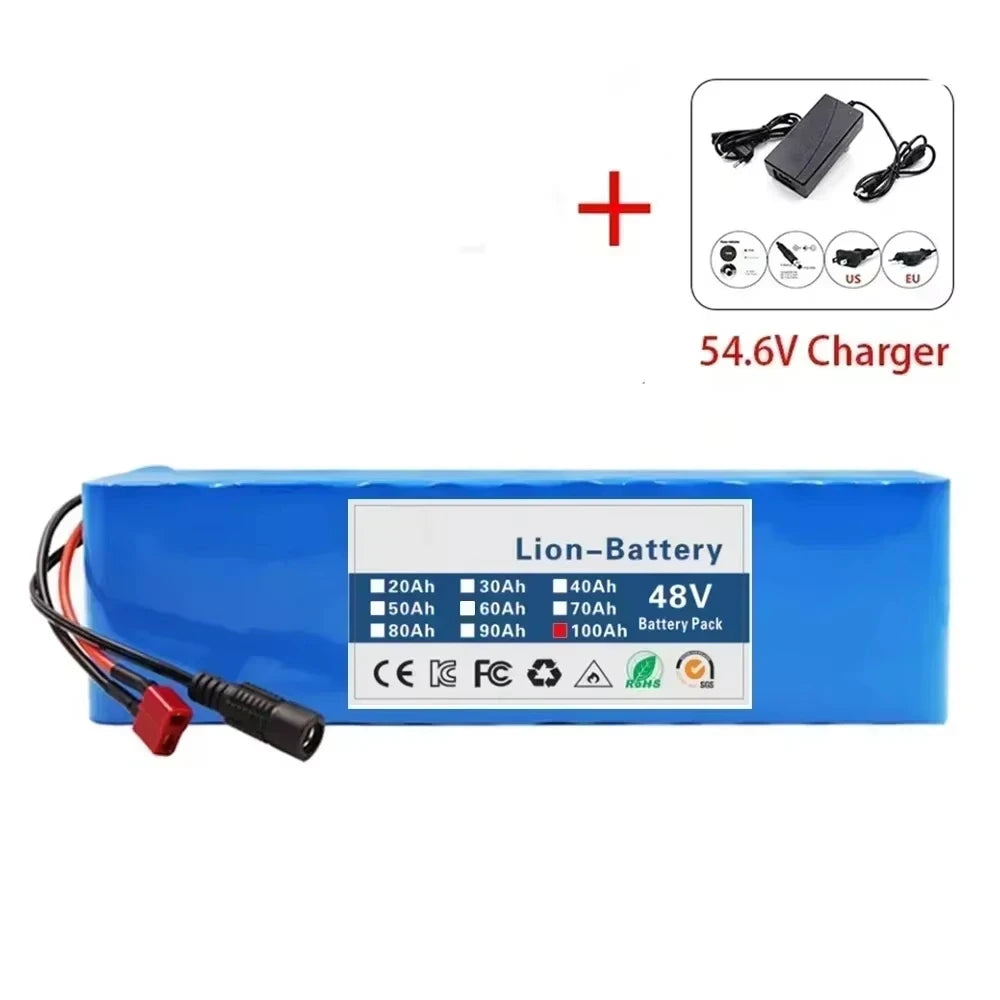 Gaiaray 2025 New 48V 100Ah 2000W 13S3P DC/T Lithium Ion Battery Pack Suitable for 48V motors with BMS+54.6V Charger.