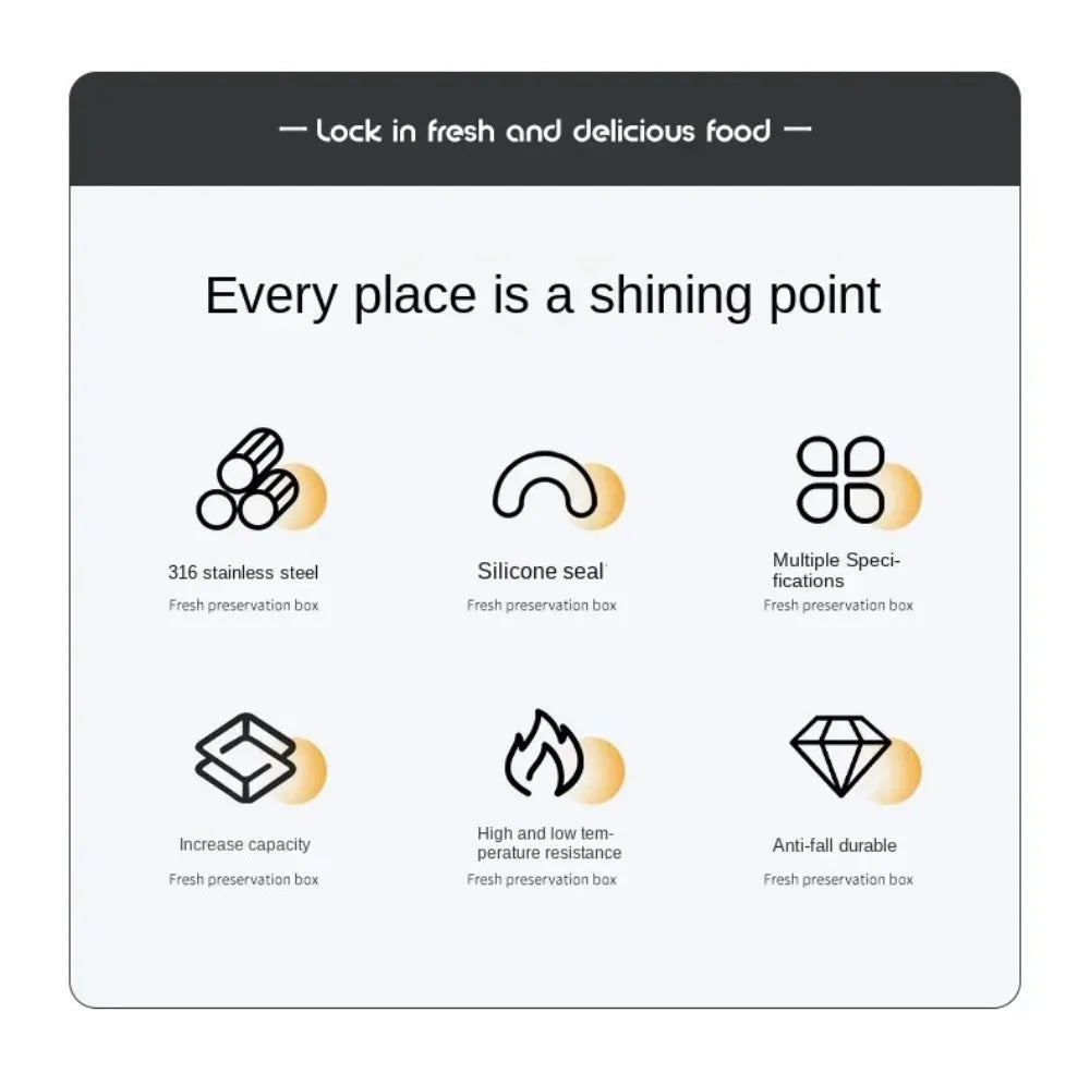 Stainless Steel Camping Lunch Box Sealed Leak-proof Bento Box Microwave Suitable Large Capacity Refrigerator Freezer Storage Box.