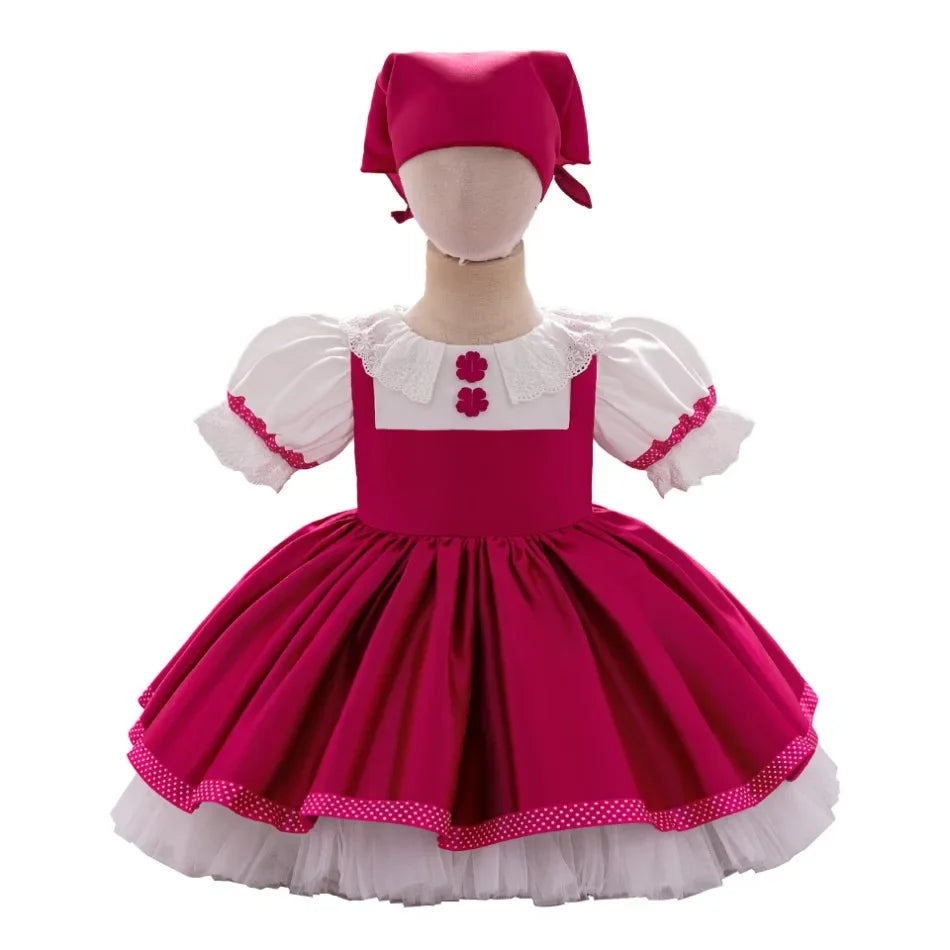 Mascha und Bär Lolita Mädchen Partykleid Barbie Pink Maid 1. Geburtstag Prinzessin Kleider für Kinder Spitze Weihnachtskostüme ASQ03.