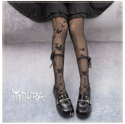 Butterfly at Night ~ Sweet Lolita Tights Sheer Wedding Pantyhose for Summer by Yidhra.