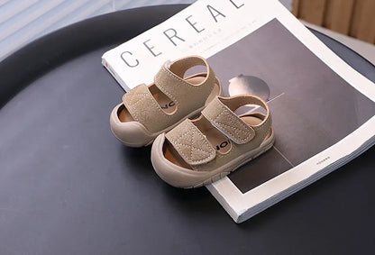 Children's Sandals Anti-kick Summer Shoes for Boy Solid Color Causal Kids Fashion Girls Walking Beach Sandals Non-slip Hook Loop.