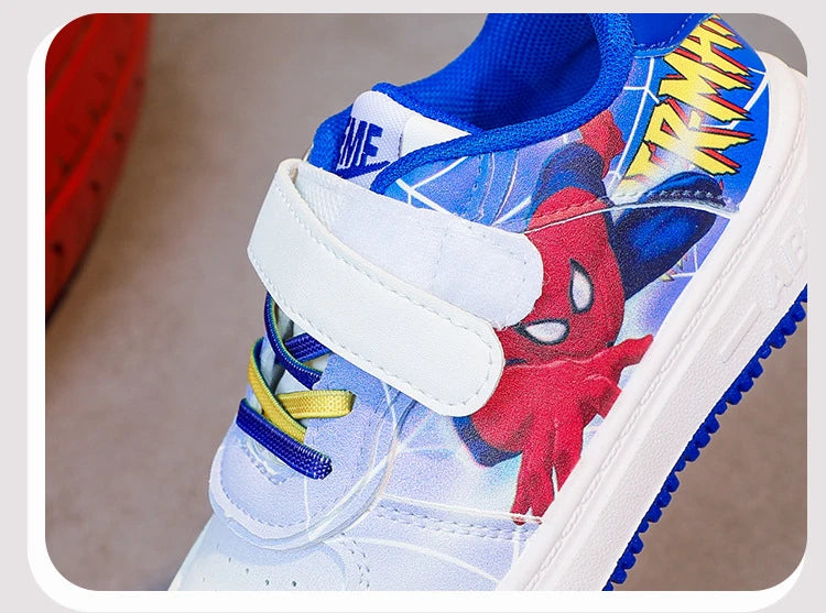 Disney Children's Casual Shoes Cartoon Boys' Breathable Fashion Sports Shoes Sneakers Pu Leather Blue White Shoes Size 26-37.