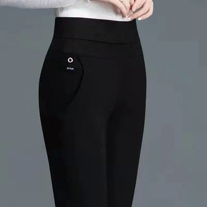 Büro Dame Koreanische Mode Gerade Hosen Weibliche Elastische Band Hohe Taille Feste Große Größe 5XL Frauen Herbst Elegante Hosen 2023