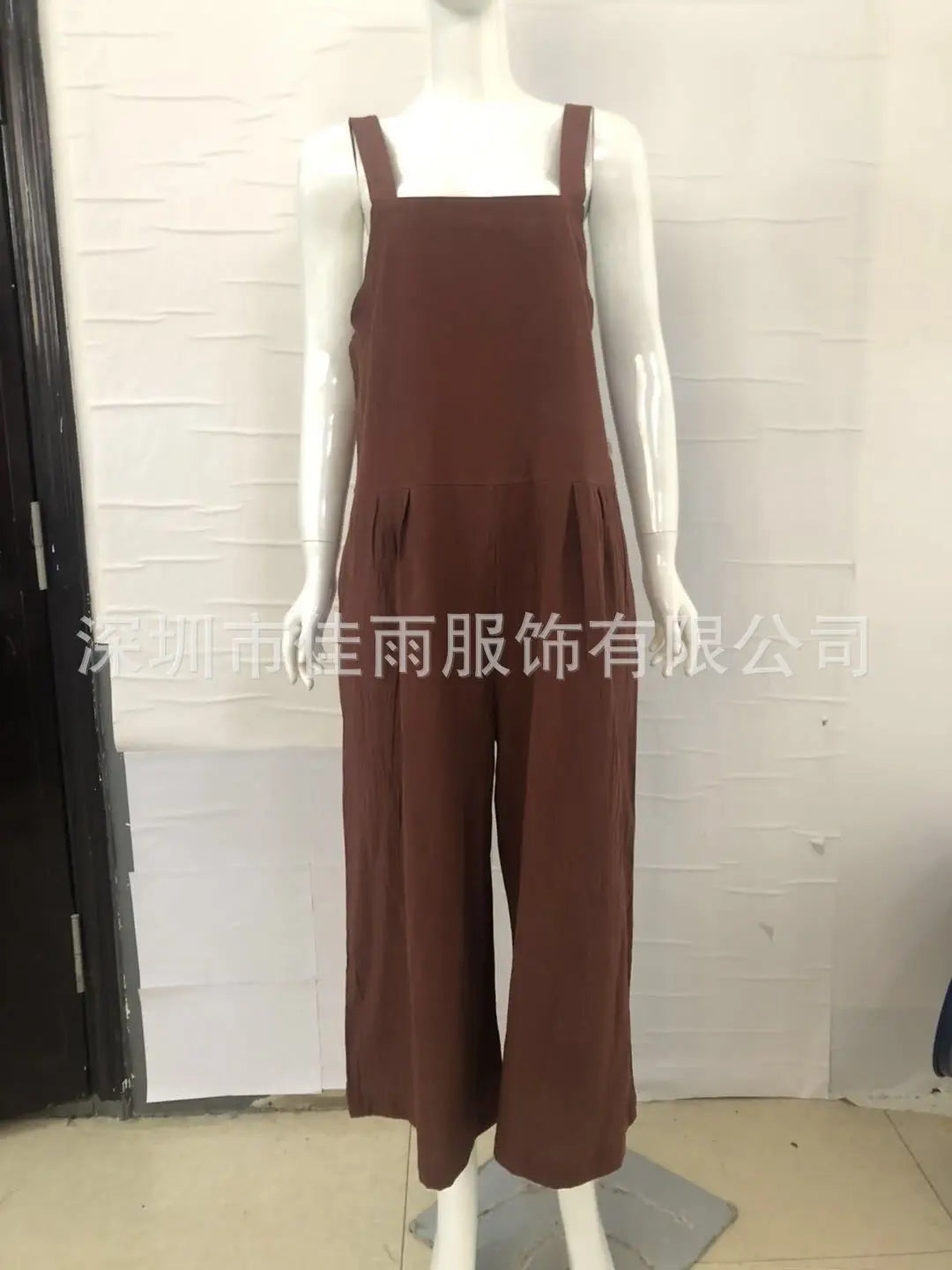 Women Cotton Linen Wide Leg Overalls Summer Fashion Off The Shoulder Sleeveless Solid Color Pocket Jumpsuits JYFS-8929.