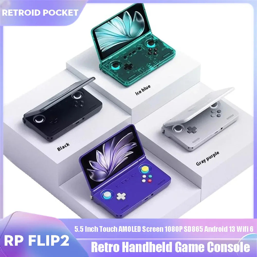 Retroid Pocket Flip2 Retro Handheld Game Console 5.5 Inch Touch AMOLED Screen 1080P SD865 Android 13 Wifi6 Portable Video Player.